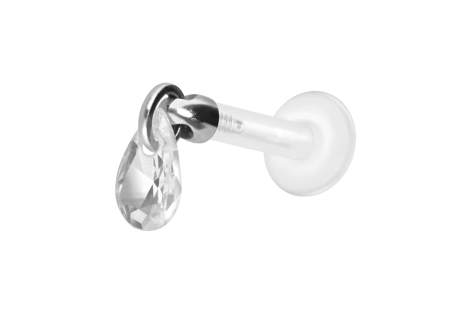 PTFE Labret Piercing mit Innengewinde + Titan-Aufsatz KRISTALLTROPFEN